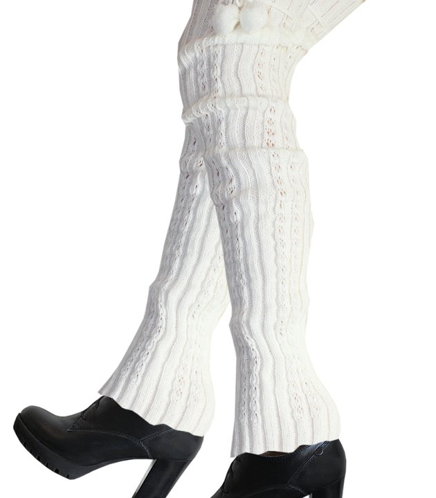 ГежWT-97 Гетры р.единый "Hobby Line" /12/ белый, вязаные, высокие, косички и лапша с бубонами